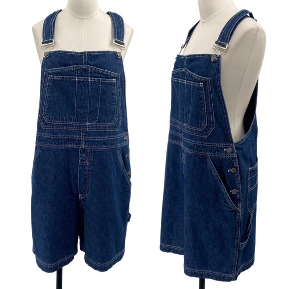Vintage 90s Bill Blass Jeans Denim Shortalls Overall Shorts Cotton Blue Womens L